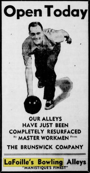 LaFoilles Bowling Alleys - Sept 1943 Ad (newer photo)